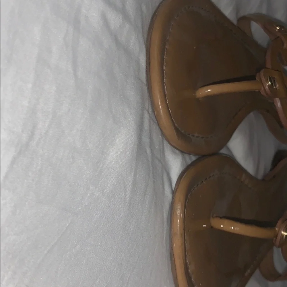 Tory Burch Style Brown Leather Logo Cutout Thong Sandals